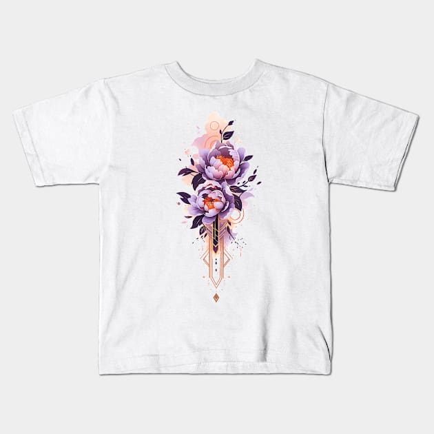 Blooming purple peonies watercolor tattoo Kids T-Shirt by etherElric